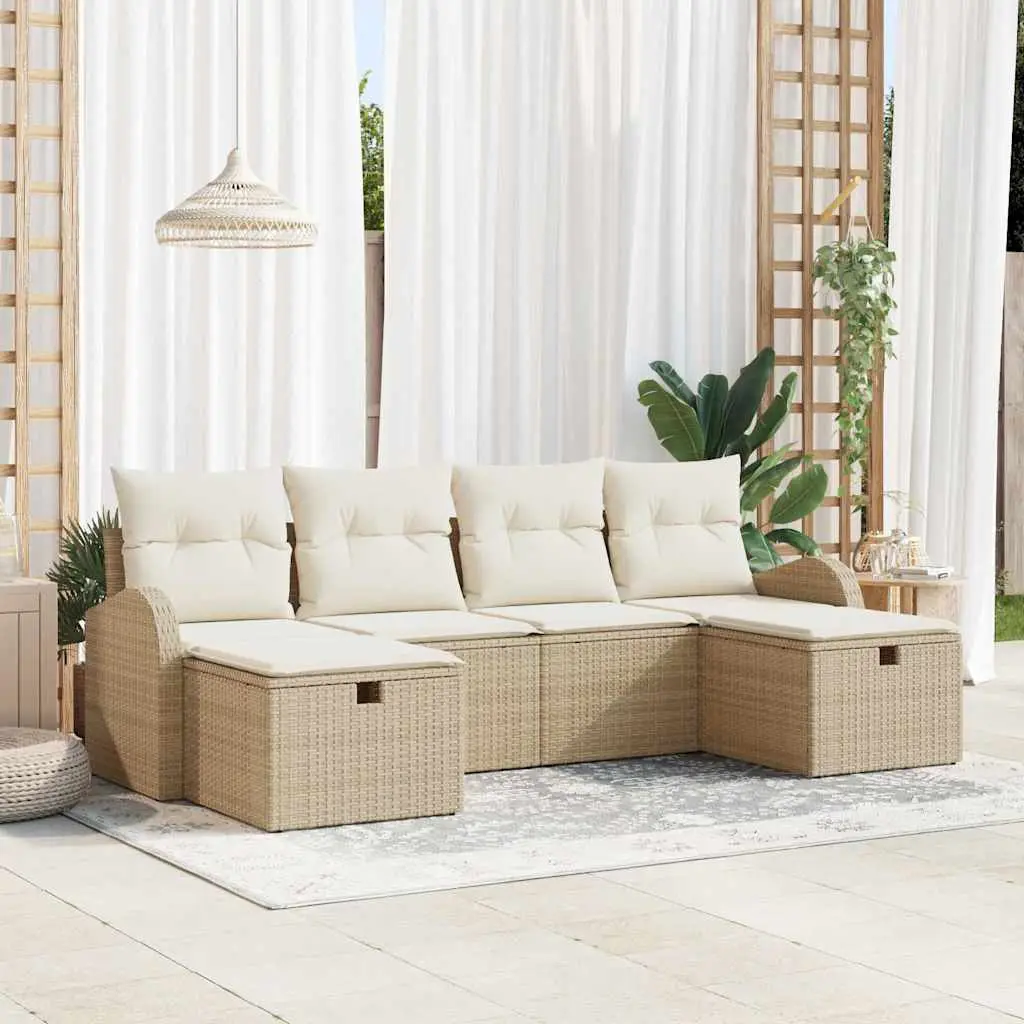 Ensemble de Canapés avec coussin 6 pcs Beige et crème polyrotin vidaXL 3359120