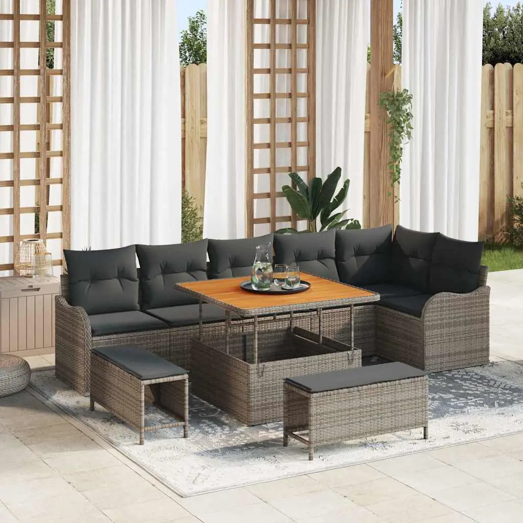 Ensemble de canapé de jardin avec coussin 9 pcs Gris vidaXL 3364228