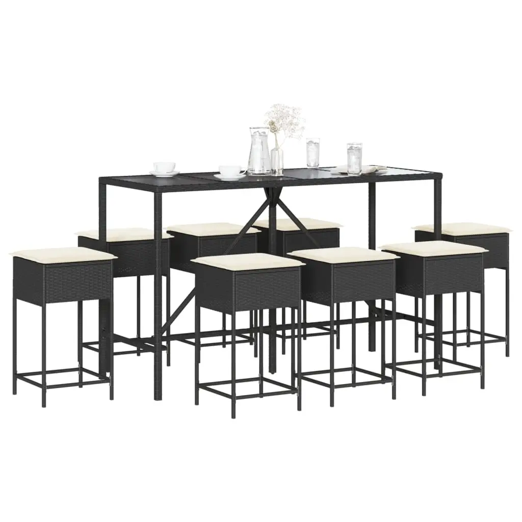 Ensemble de bar de jardin 9 pcs avec coussins noir poly rotin vidaXL 3261473