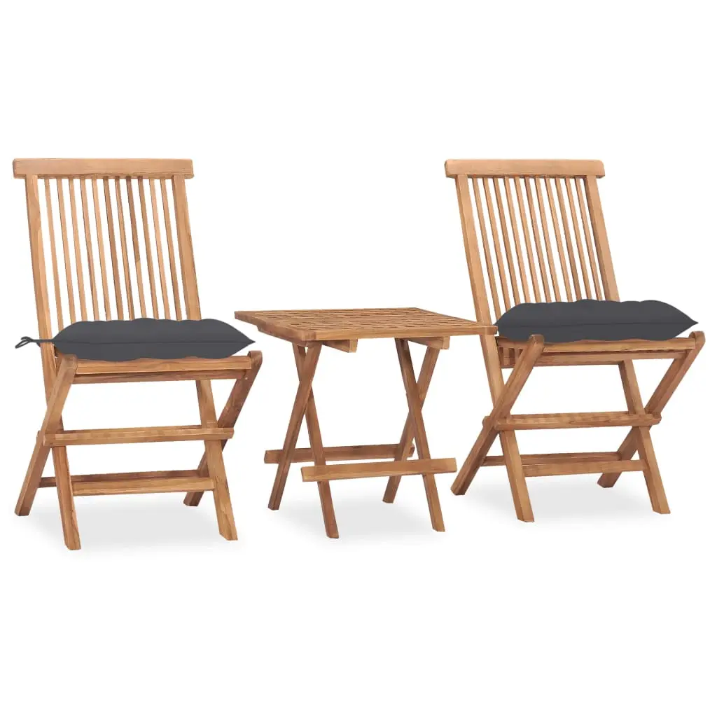 Ensemble de Jardin Pliant en Teck, 3 Pièces avec Table Carrée et Coussins de Siège Épais Anthracite – ComfortXL Outdoor Living