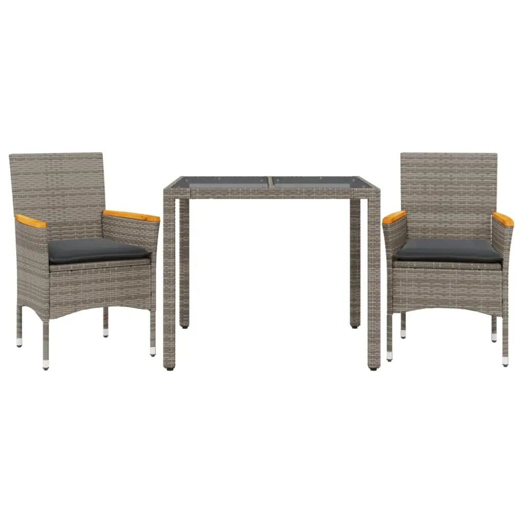 Ensemble de 3 pcs table de jardin et chaises avec coussins – mobilier de jardin gris rotin verre-JU2719