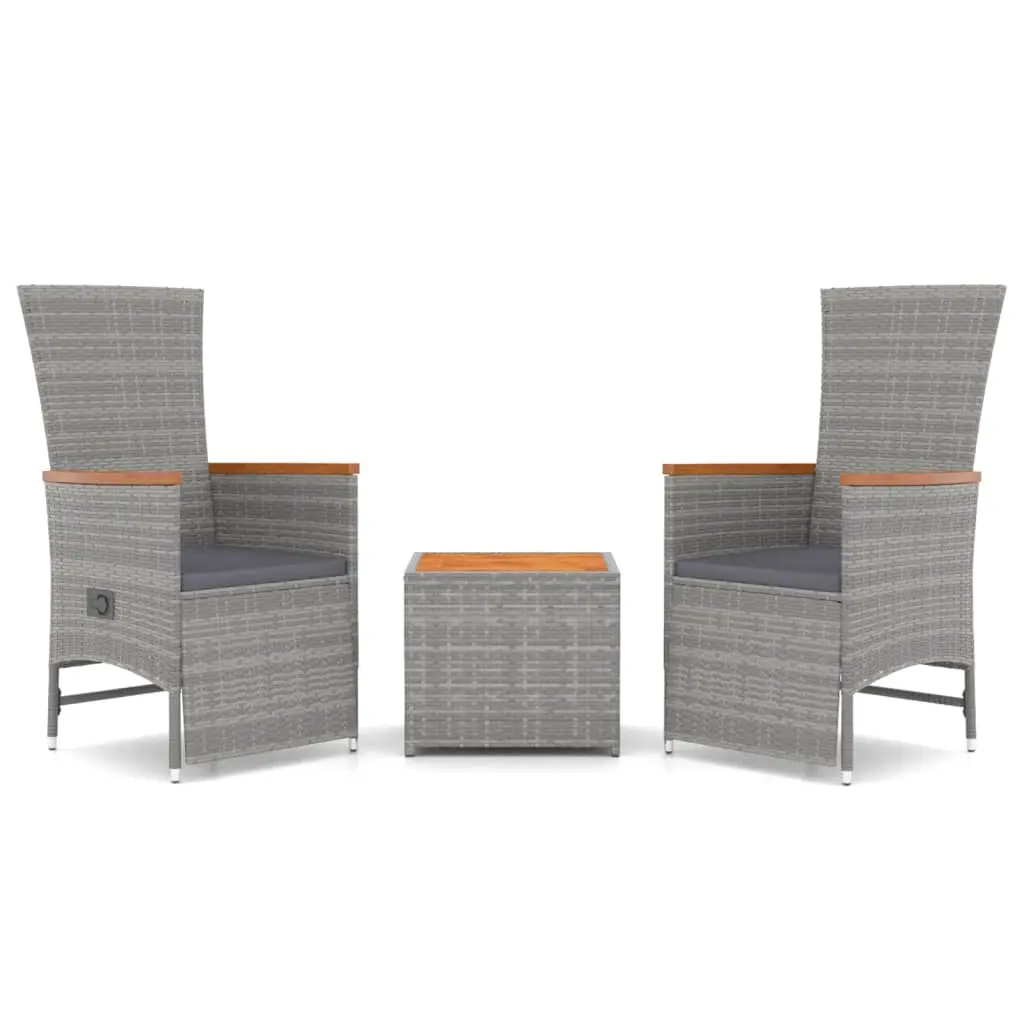 Ensemble de 3 pcs salon de jardin – Mobilier d’extérieur – Mobilier de jardin gris poly rotin et acacia-JU7076