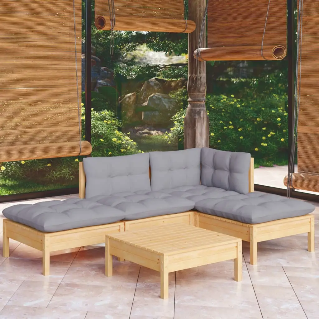 Ensemble Canapé Extérieur 5 Pièces Bois de Pin Massif Coussins Gris Confortables Salon Modulable Jardin Gris – ComfortXL Outdoor Living