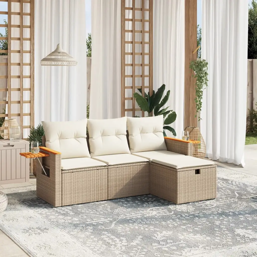 Ensemble canapés de jardin 4 places en résine tressée avec pouf modulable pour terrasse Beige – ComfortXL Outdoor Living
