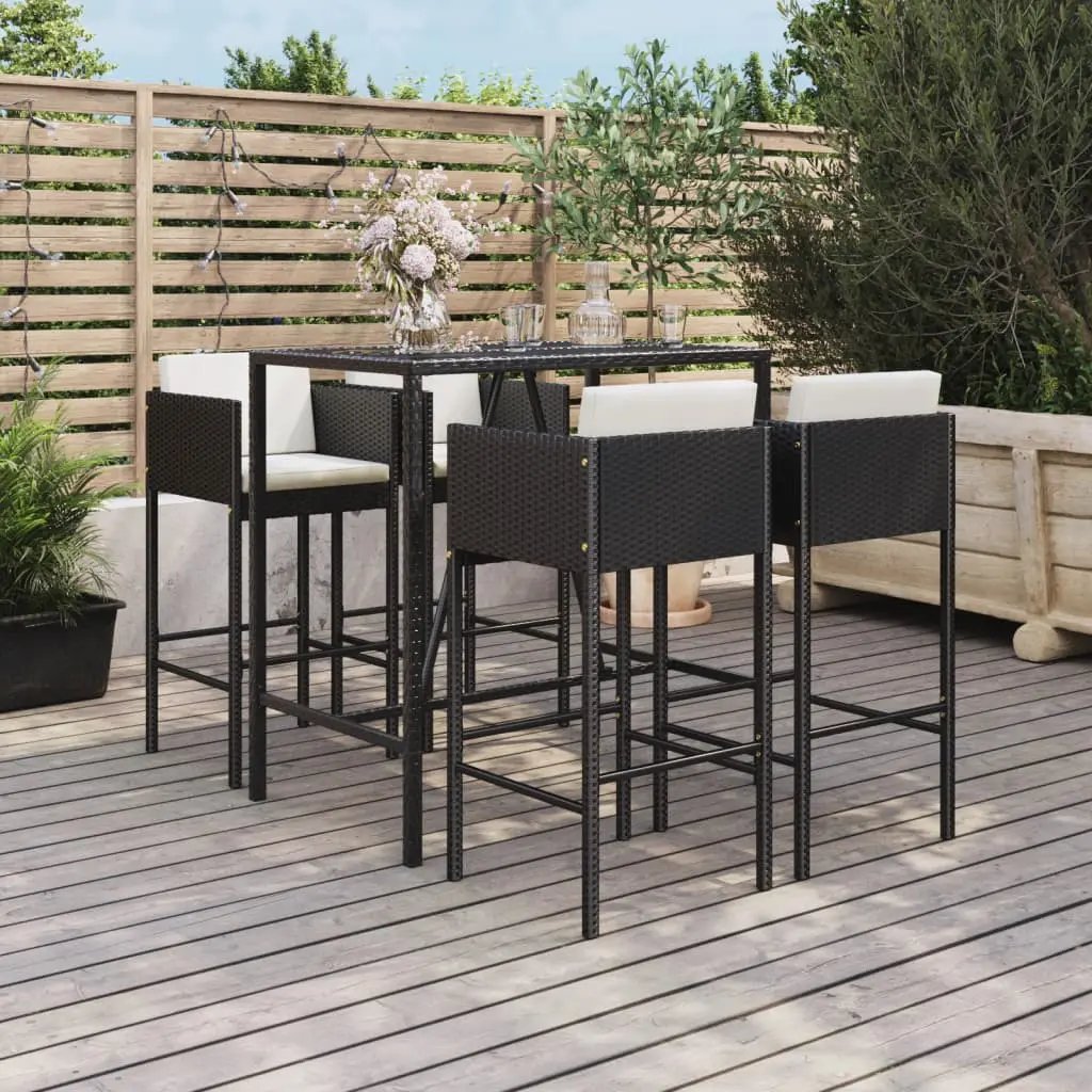 Ensemble de bar de jardin 5 pcs avec coussins noir poly rotin vidaXL 3200657
