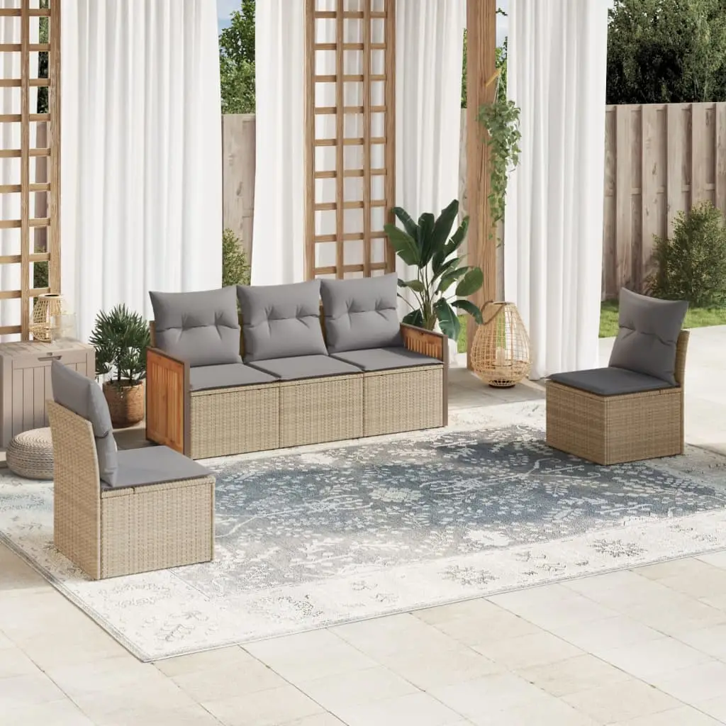 Ensemble Canapés d’Extérieur 5 pcs Résine Tressée avec Coffre de Rangement Intégré pour Balcon Beige – ComfortXL Outdoor Living