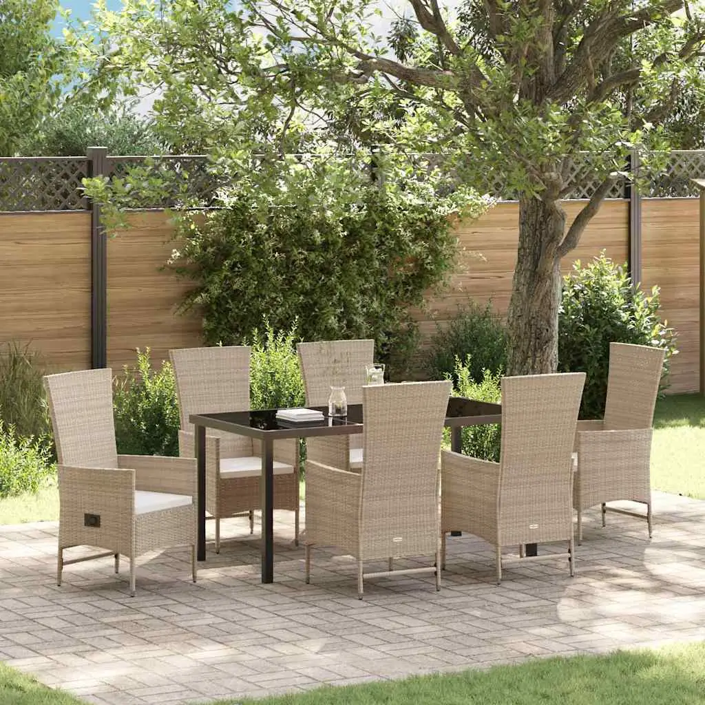 Ensemble de salle à manger pour jardin 7 pcs Beige polyrotin vidaXL 3379468 Beige