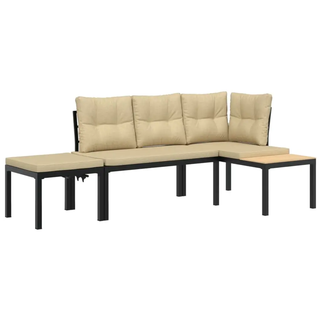 Ensemble de 3 pcs banc de jardin avec coussins – Banc d’extérieur – Banquette noir-JU11294