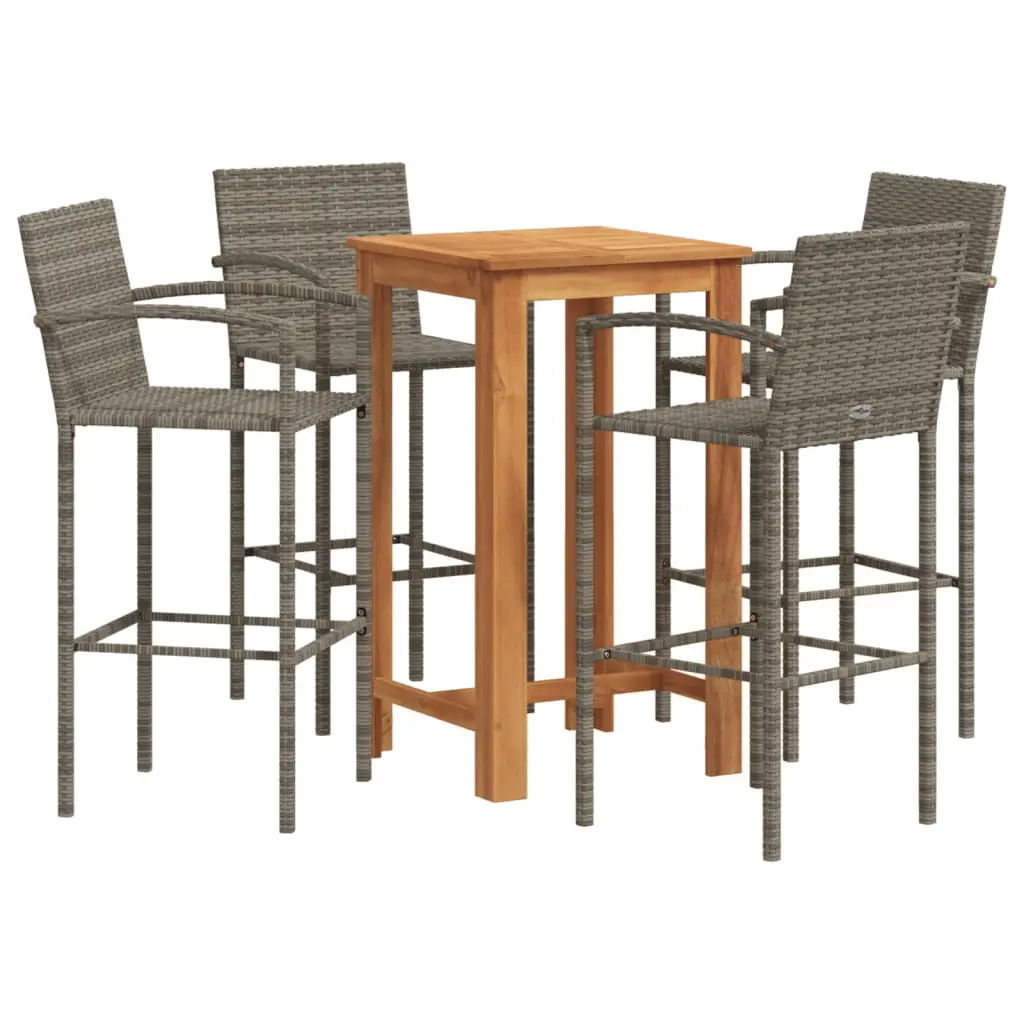 Ensemble de 5 pcs bar de jardin – Mobilier d’extérieur – Mobilier de jardin gris bois massif acacia rotin-JU2222