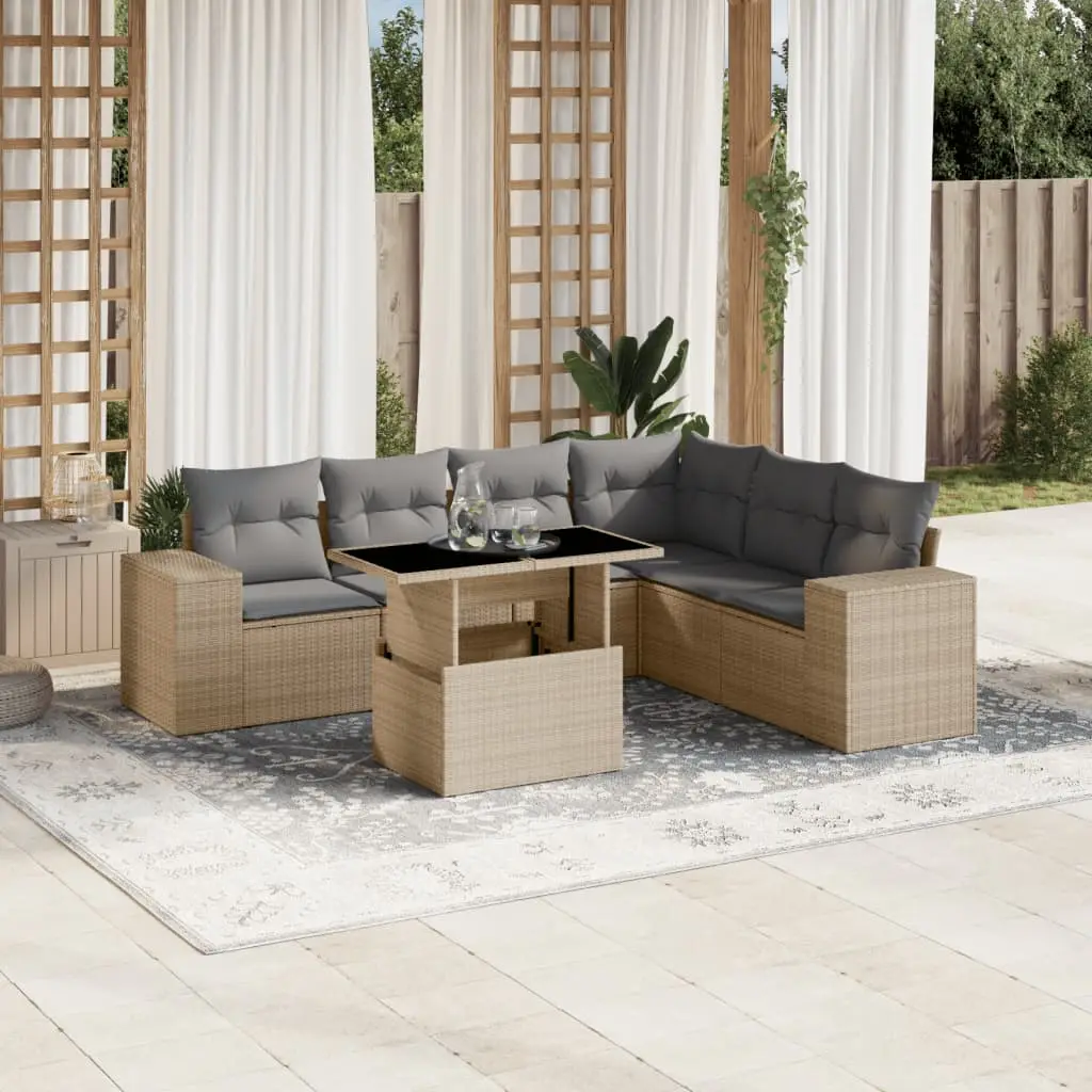 Ensemble de jardin 7 places résine tressée modulable table relevable beige – ComfortXL Outdoor Living