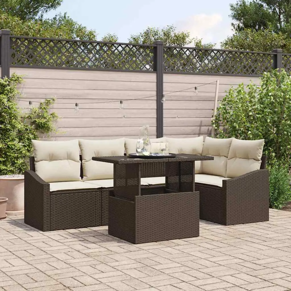 Ensemble Canapé Extérieur 6 Pièces Résine Marron et Crème Design Épuré – ComfortXL Outdoor Living
