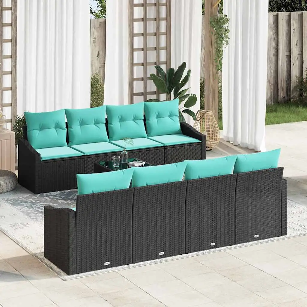 Ensemble de Canapés 9 pcs Noir et turquoise polyrotin vidaXL 3346656