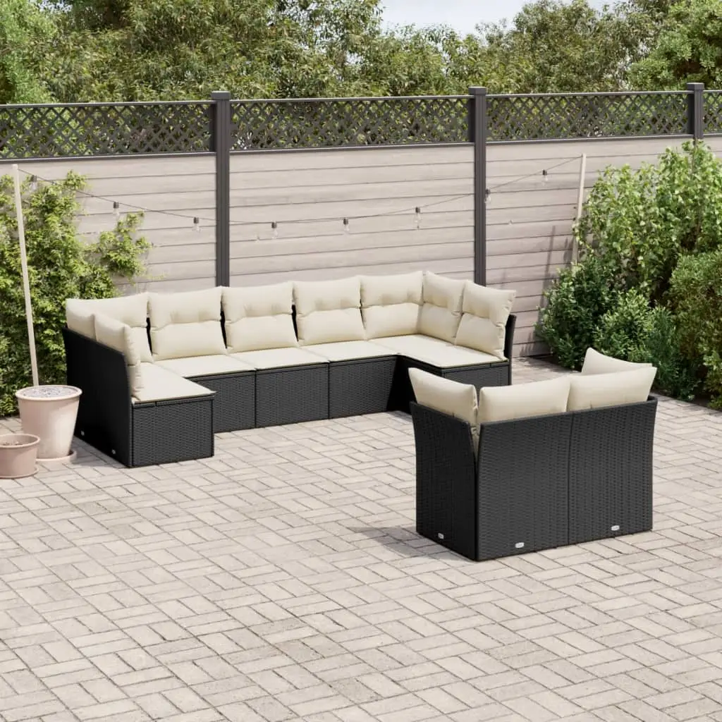 Ensemble canapé de jardin 9 places résine tressée modulable pour extérieur Noir coussins Blanc Crème – ComfortXL Outdoor Living