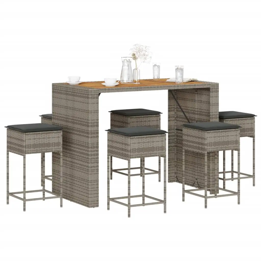 Ensemble de bar de jardin 7 pcs avec coussins gris poly rotin vidaXL 3261518