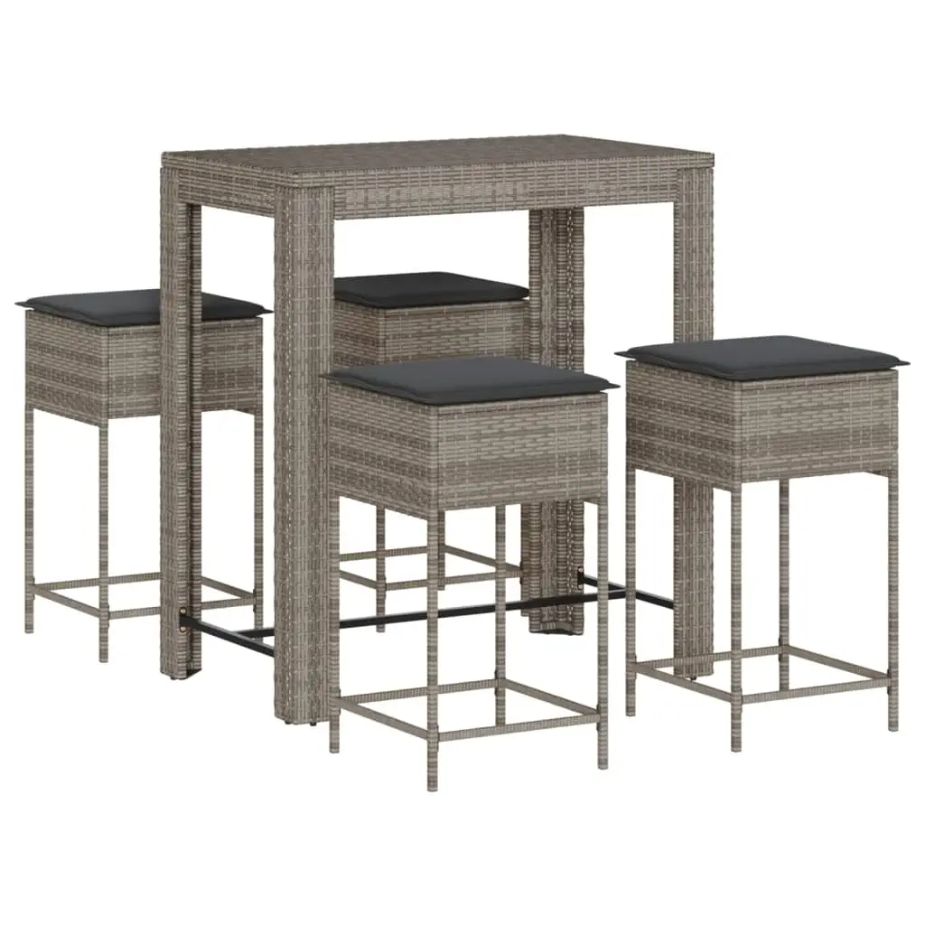 Ensemble de 5 pcs bar de jardin – Mobilier d’extérieur – Mobilier de jardin avec coussins gris poly rotin-JU2110