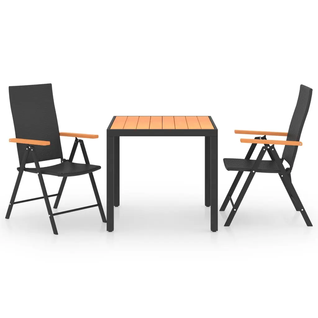 Ensemble de 3 pcs table de jardin avec chaises – mobilier de jardin noir et marron-JU2926