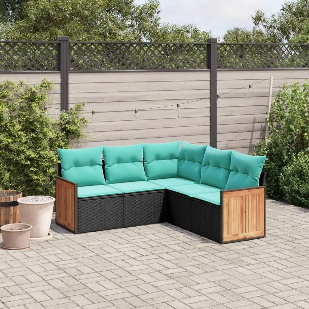 Ensemble de Balcon Poly Rotin Modulable 5 Pièces Coussins Confortables pour Détente Noir et Bleu – ComfortXL Outdoor Living