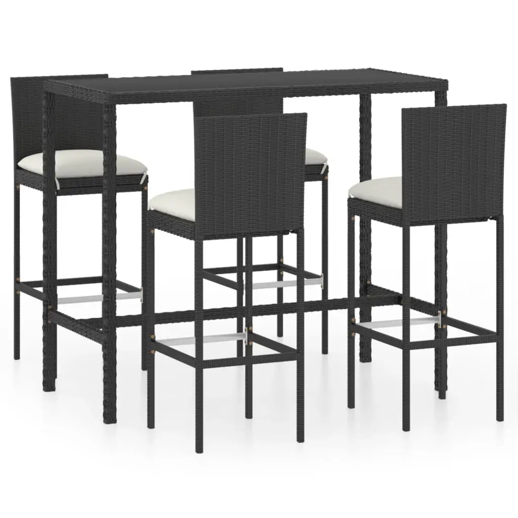 Ensemble de 5 pcs bar de jardin – Mobilier d’extérieur – Mobilier de jardin et coussins Résine tressée Noir-JU1960