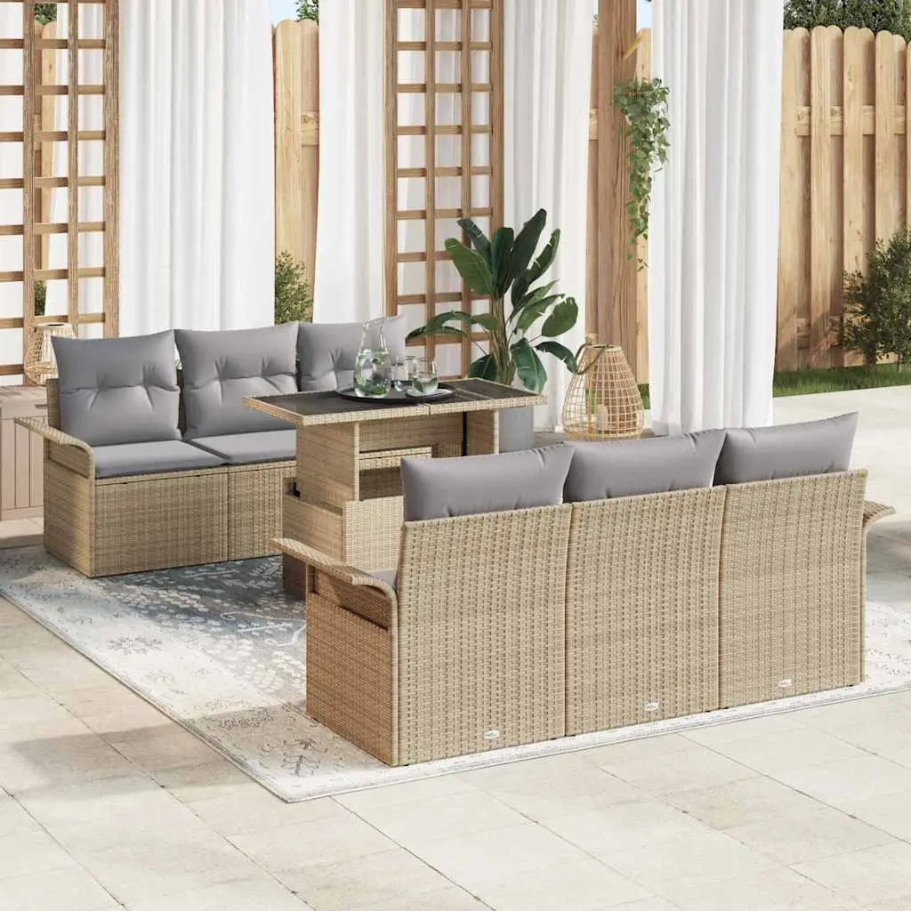 Ensemble de jardin 7 pièces polyrotin Beige pour 6 convives avec table – ComfortXL Outdoor Living