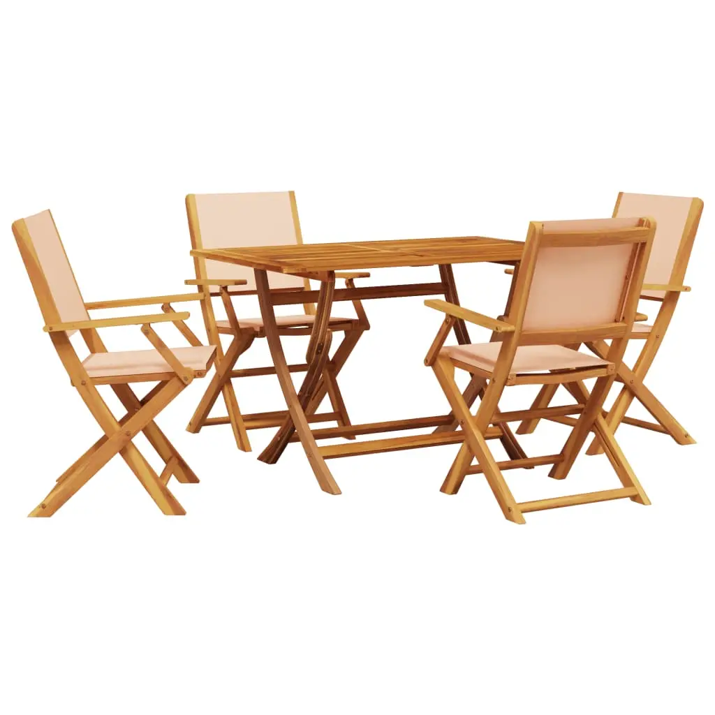 Ensemble de 5 pcs table de jardin avec chaises – mobilier de jardin beige tissu et bois massif