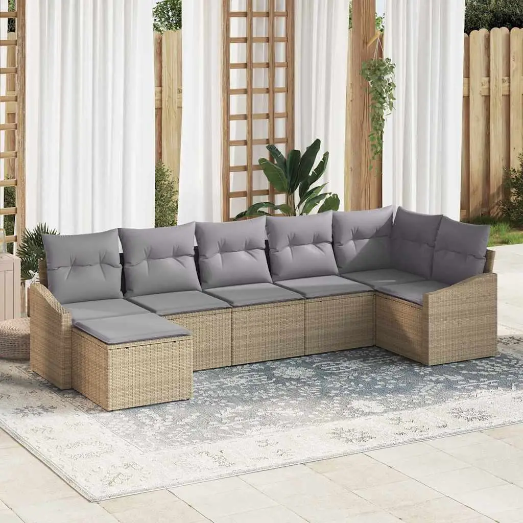 Ensemble de Canapés avec coussin 7 pcs Beige polyrotin vidaXL 3346810