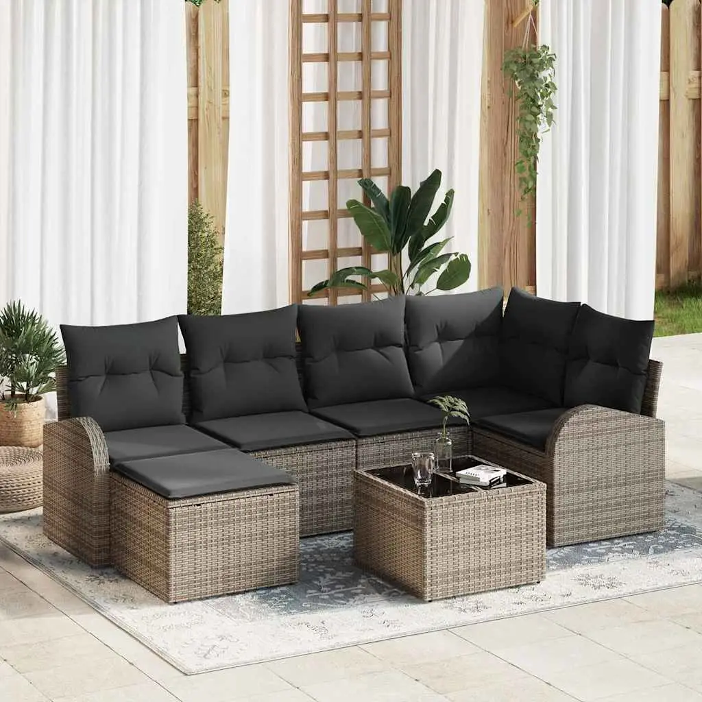Ensemble de Canapés avec coussin 7 pcs Gris polyrotin vidaXL 3354788