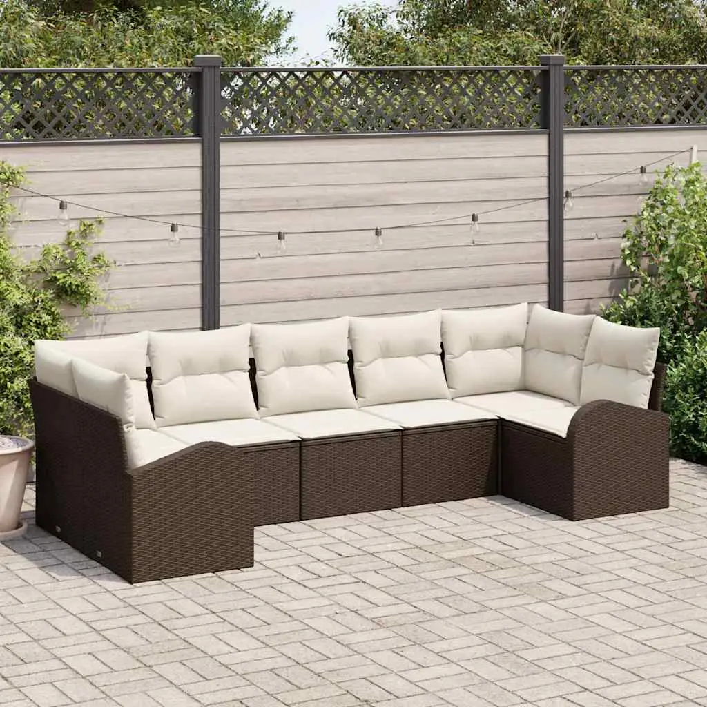 Ensemble de jardin 7 places en résine tressée et acier pour terrasse Marron et blanc – ComfortXL Outdoor Living