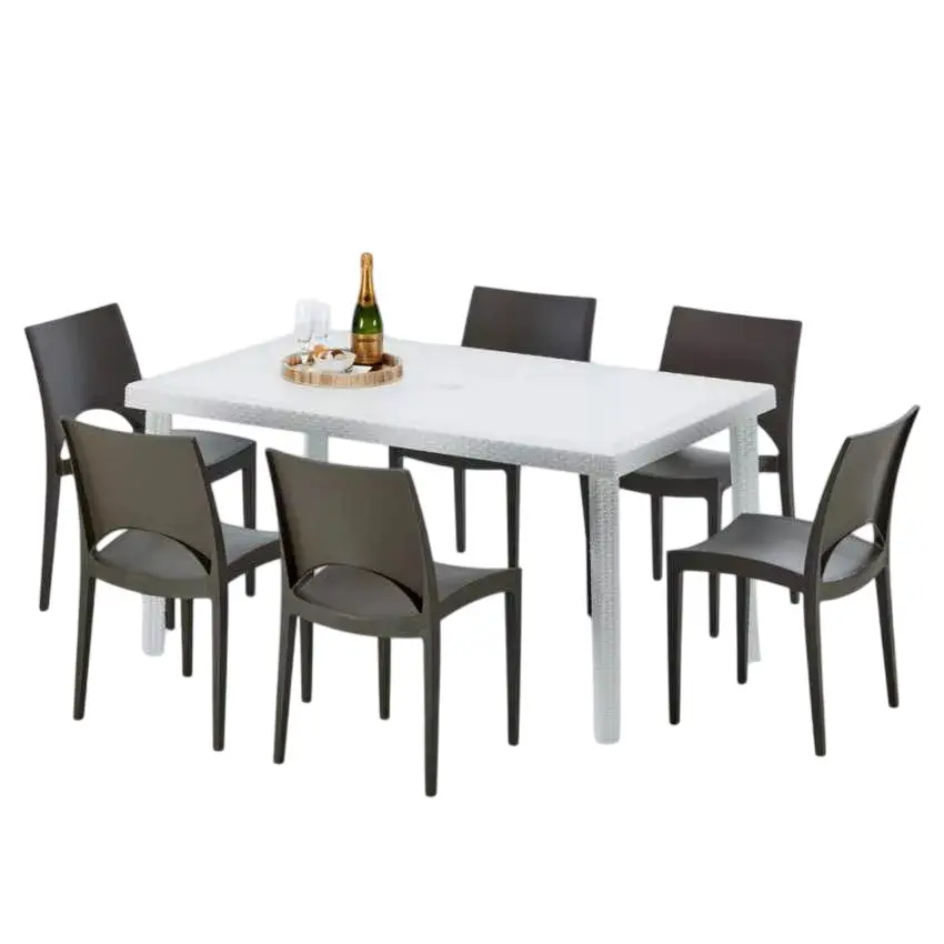 Ensemble de 6 chaises et 1 table 150×90 cm pour jardin Camelot|Marron