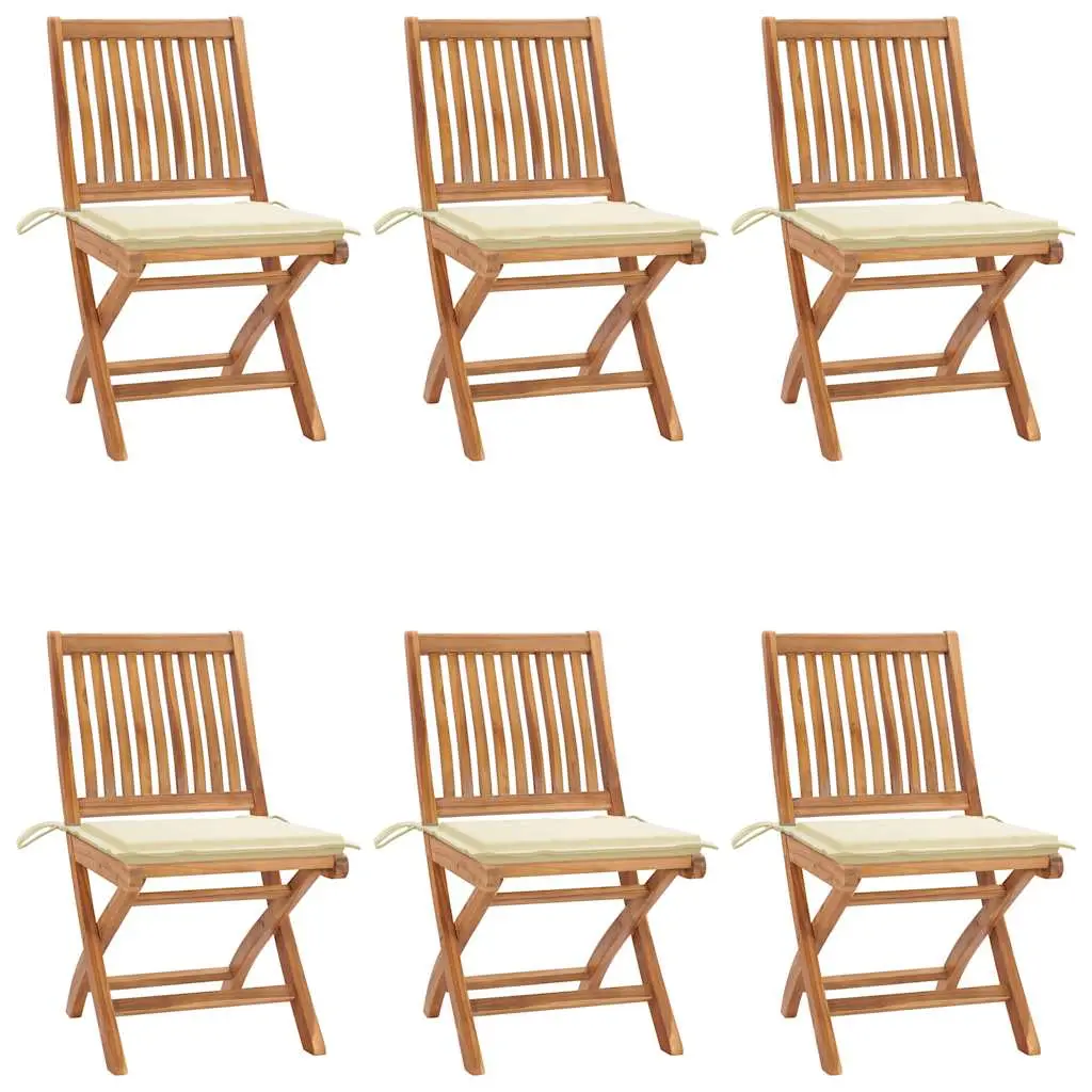 Ensemble de 6 Chaises de Repas d’Extérieur Pliantes Teck Solide avec Coussins pour Grande Tablée Crème – ComfortXL Outdoor Living