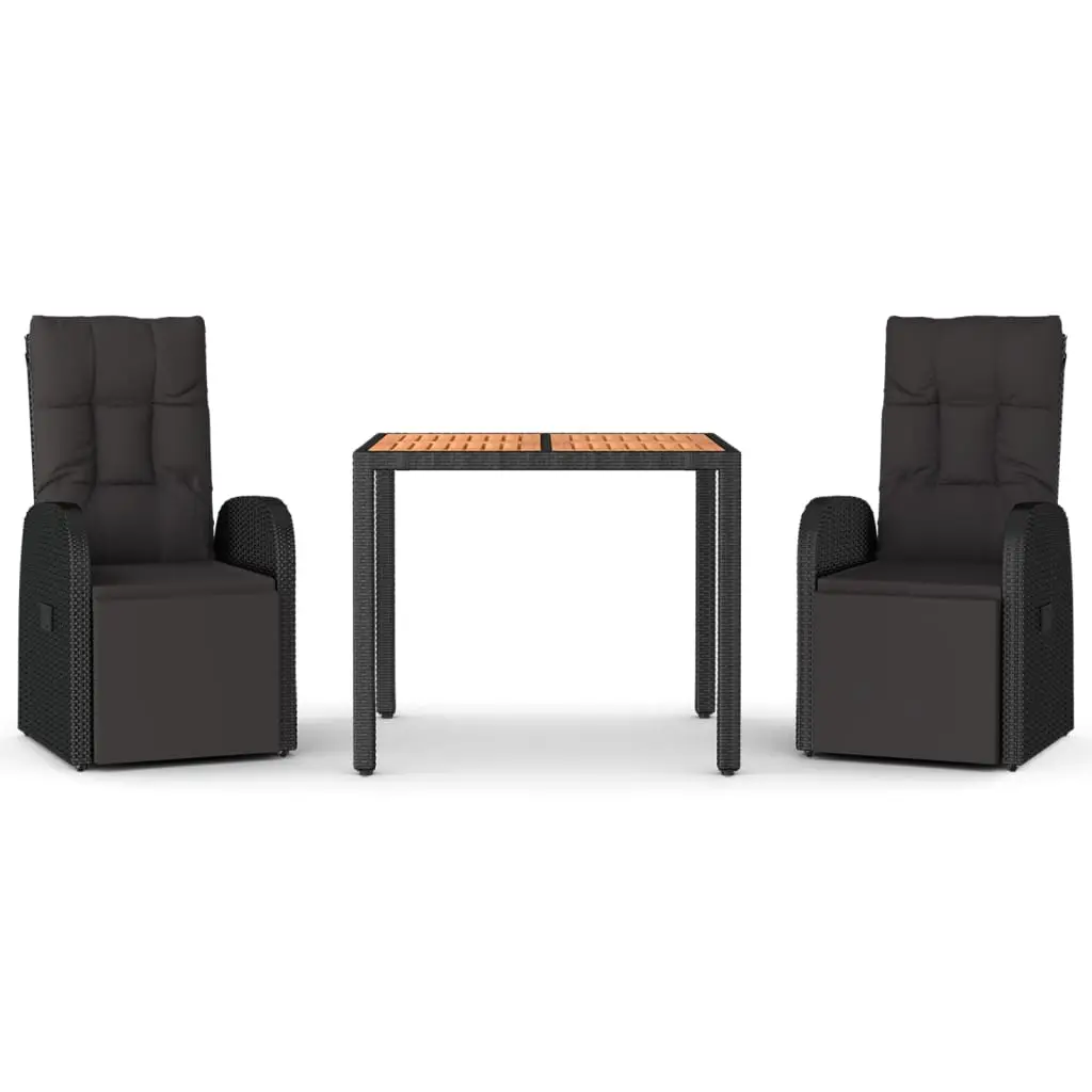 Ensemble de 3 pcs table de jardin avec chaises – mobilier de jardin Noir Poly rotin et acacia