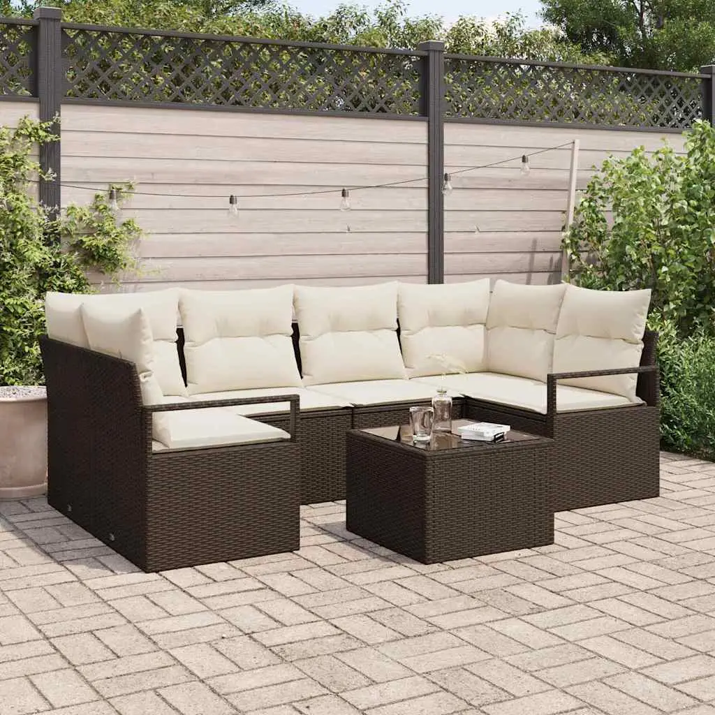 Ensemble de Canapés 7 pcs Marron et Crème polyrotin vidaXL 3346278