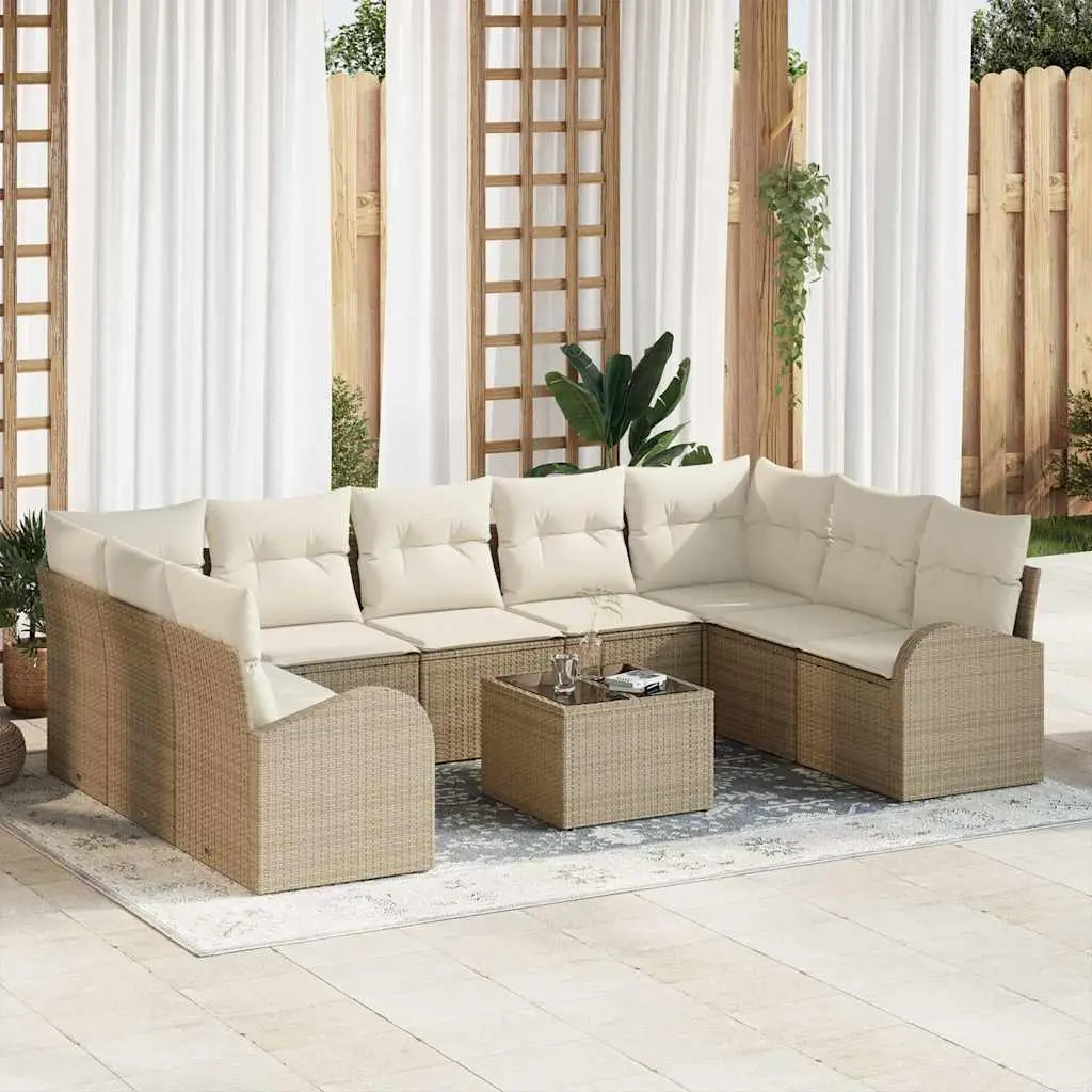 Ensemble de Canapés avec coussin 10 pcs Beige Poly Rattan vidaXL 3346211