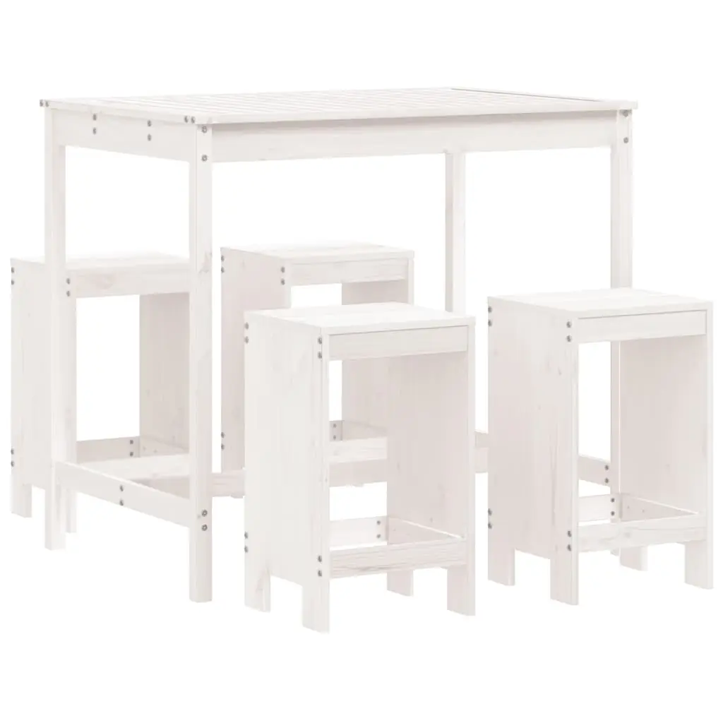 Ensemble de 5 pcs bar de jardin – Mobilier d’extérieur – Mobilier de jardin blanc bois massif de pin-JU2166
