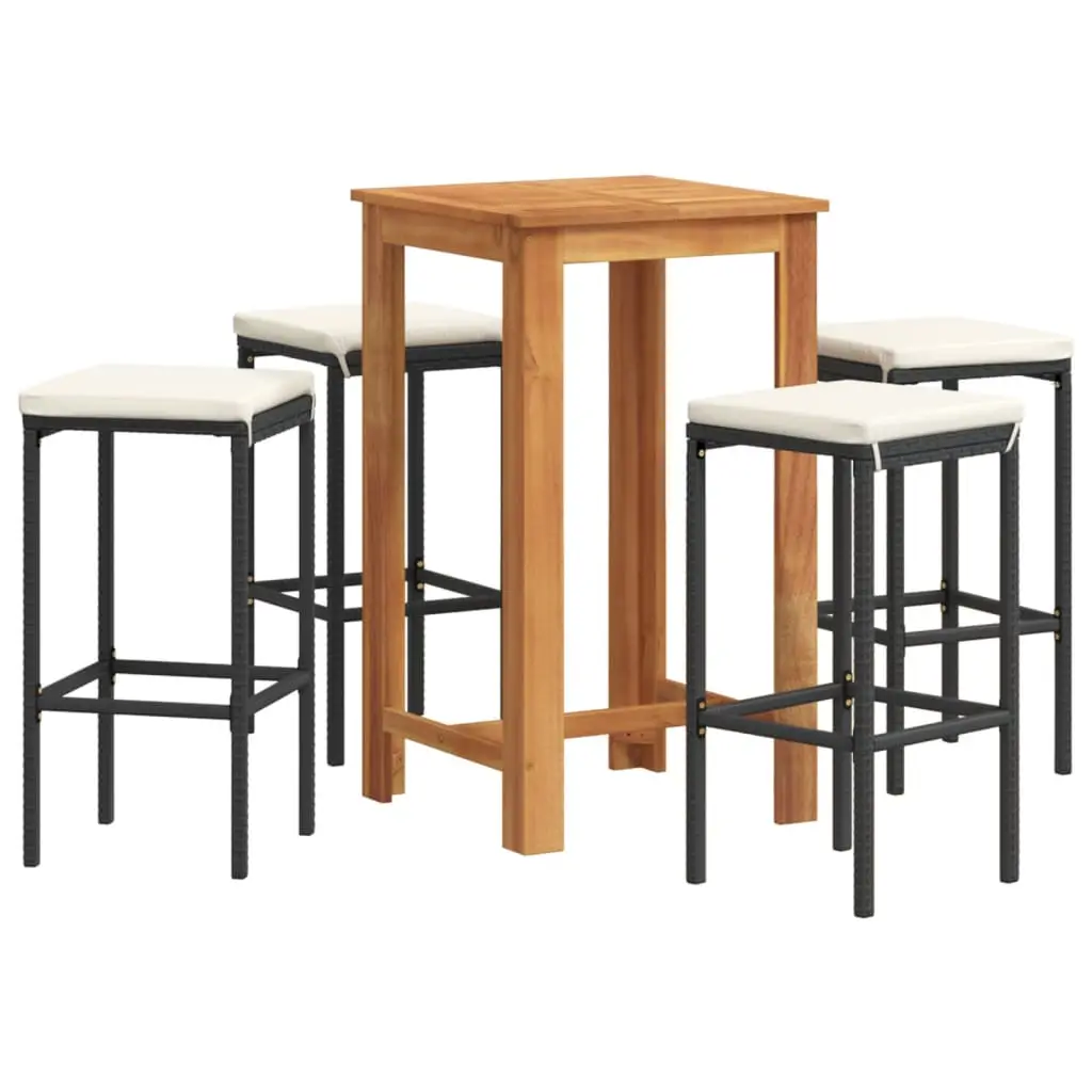 Ensemble de 5 pcs bar de jardin – Mobilier d’extérieur – Mobilier de jardin noir bois massif acacia rotin-JU2228