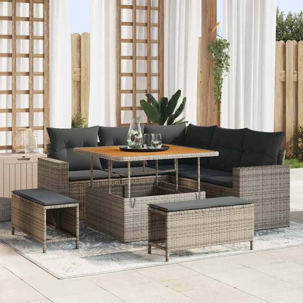 Ensemble de canapé de jardin avec coussin 9 pcs Gris polyrotin vidaXL 3363558
