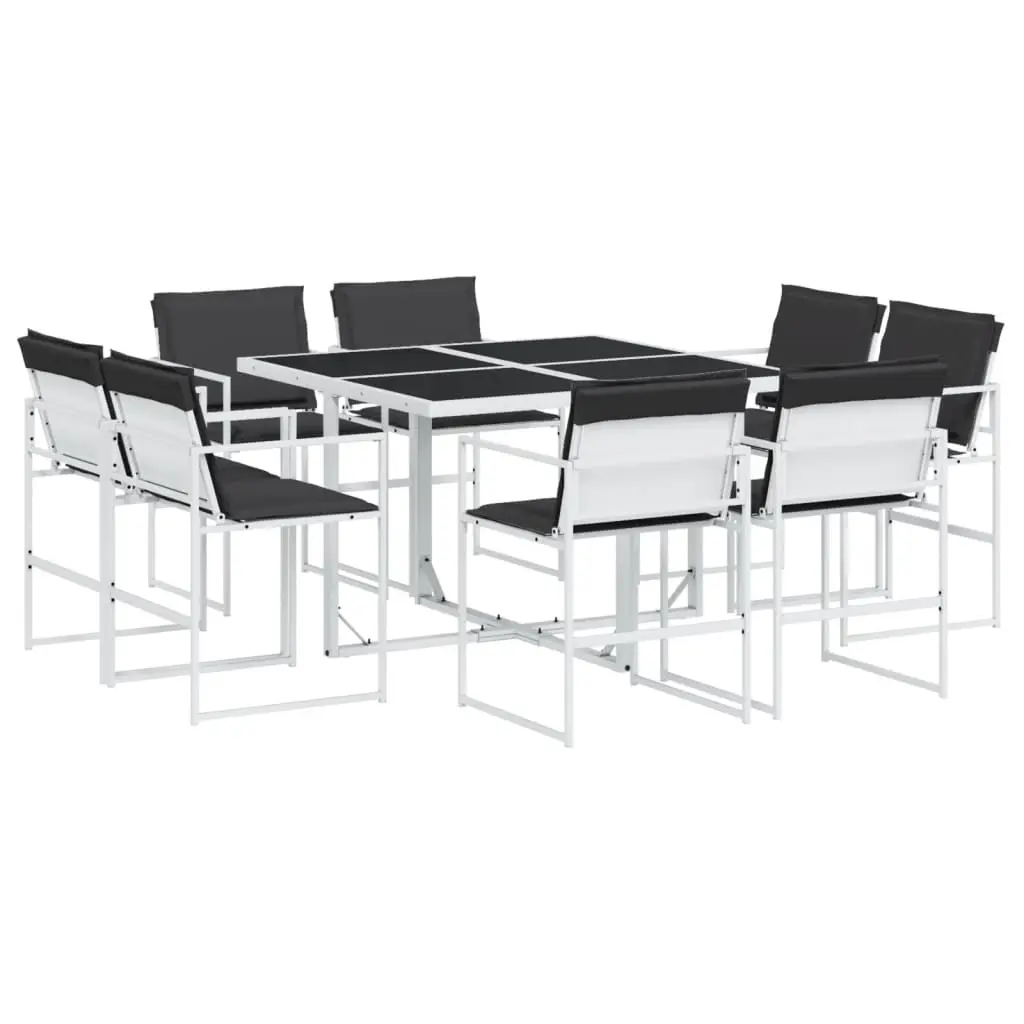 Ensemble de 9 pcs table de jardin et chaises avec coussins – mobilier de jardin blanc textilène-JU3161