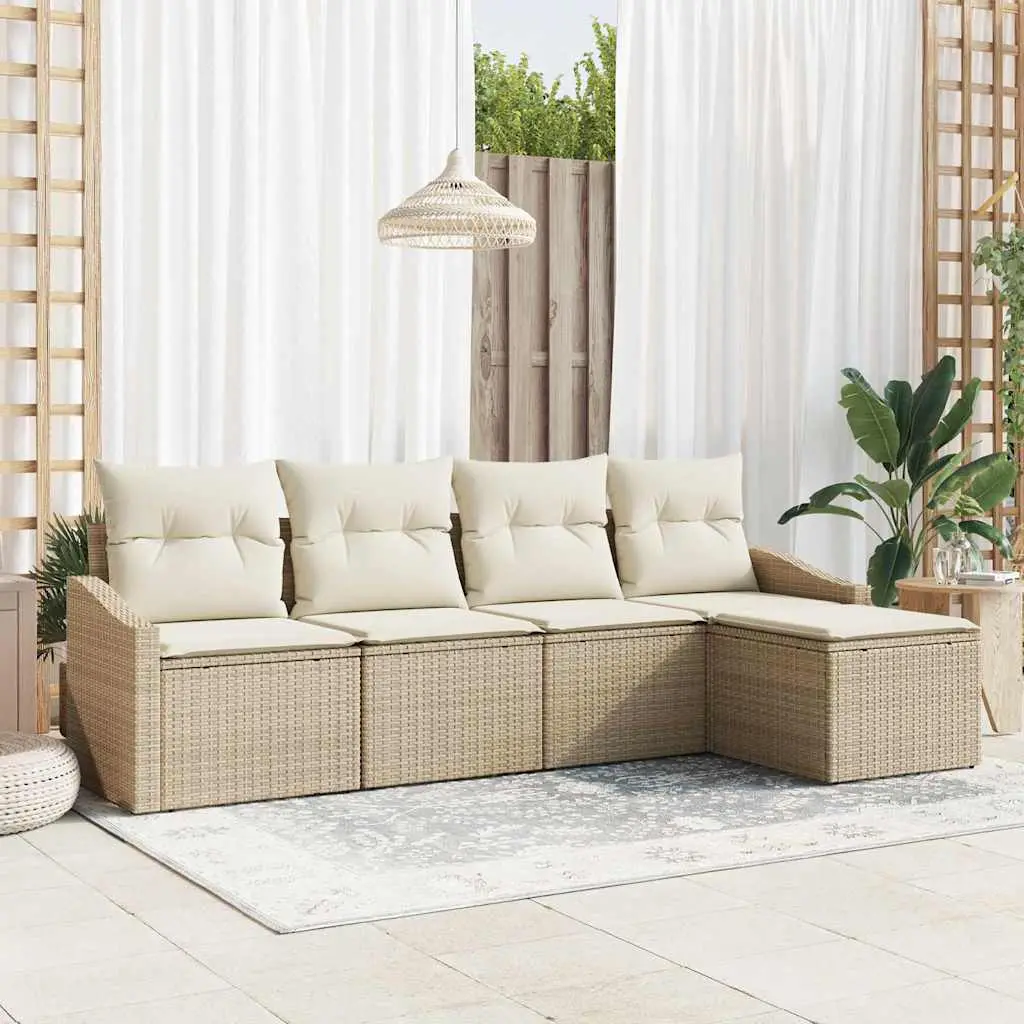 Ensemble de relaxation 5 places en polyrotin pour jardin et véranda Beige – ComfortXL Outdoor Living