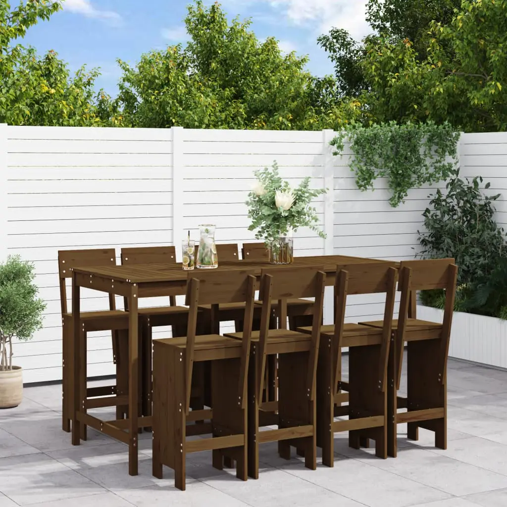 Ensemble de bar de jardin 9 pcs marron miel bois de pin massif vidaXL 3157820