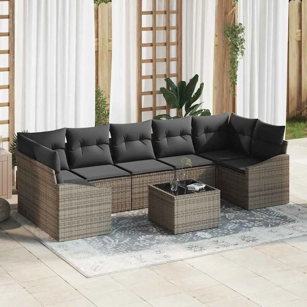Ensemble de Canapés avec coussin 8 pcs Gris polyrotin vidaXL 3355308
