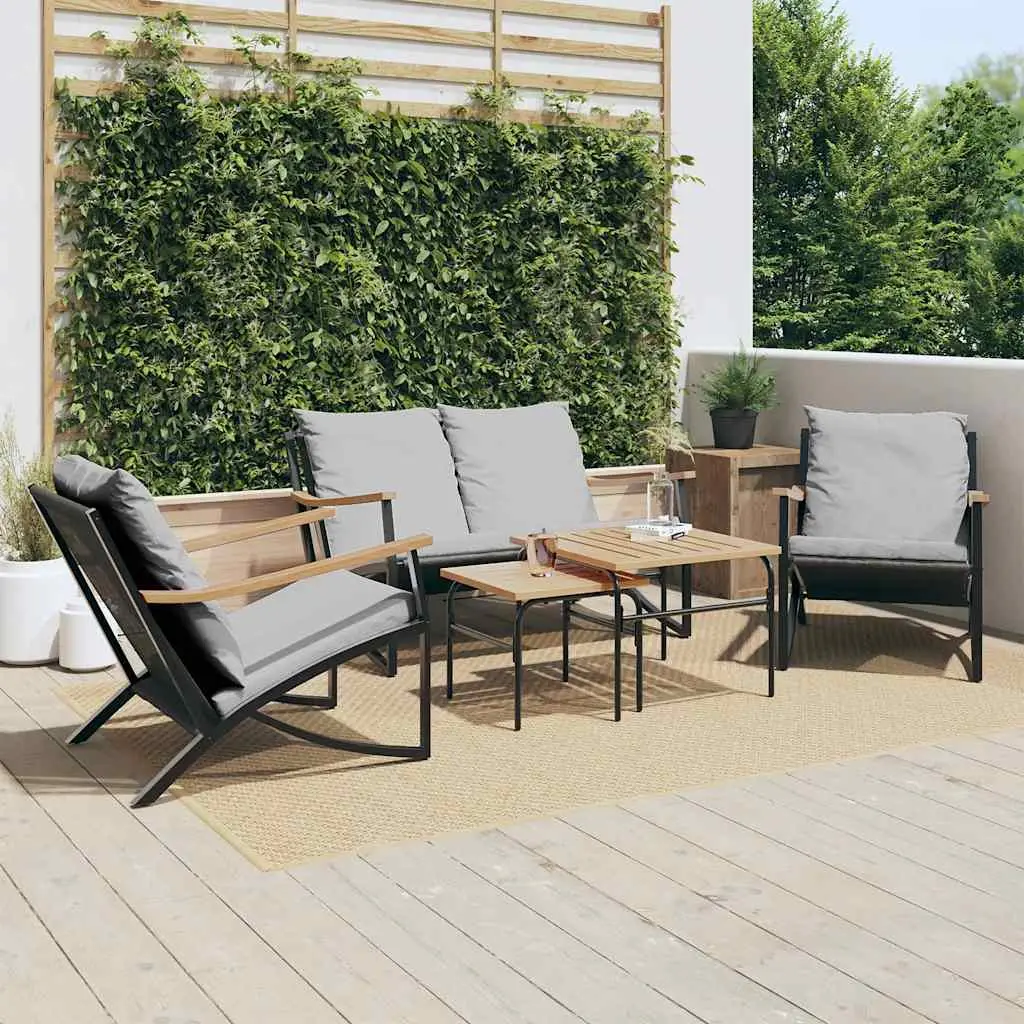 Ensemble de meubles de balcon avec coussins 5 pcs noir acier vidaXL 3283638