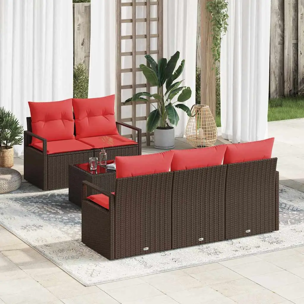 Ensemble de Canapés 6 pcs Marron et rouge polyrotin vidaXL 3346264