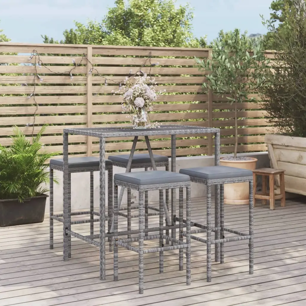 Ensemble de bar de jardin 5 pcs avec coussins gris poly rotin vidaXL 3187634