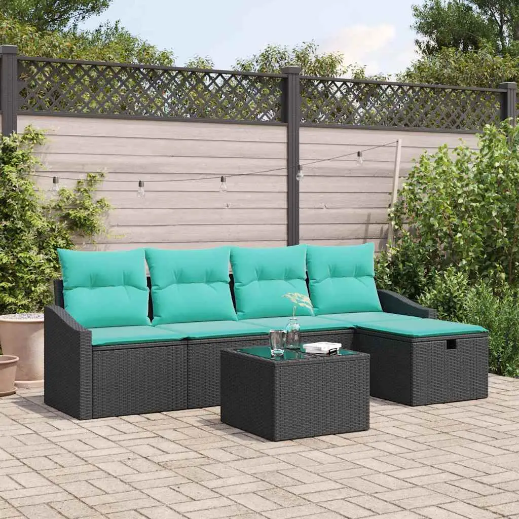 Ensemble de Canapés avec coussin 6 pcs Noir polyrotin vidaXL 3359275