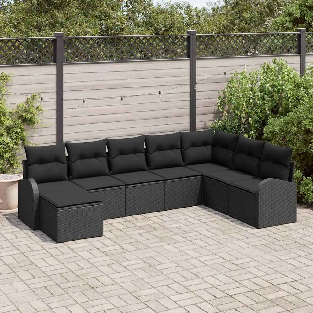 Ensemble de Canapés avec coussin 8 pcs Noir polyrotin vidaXL 3354832