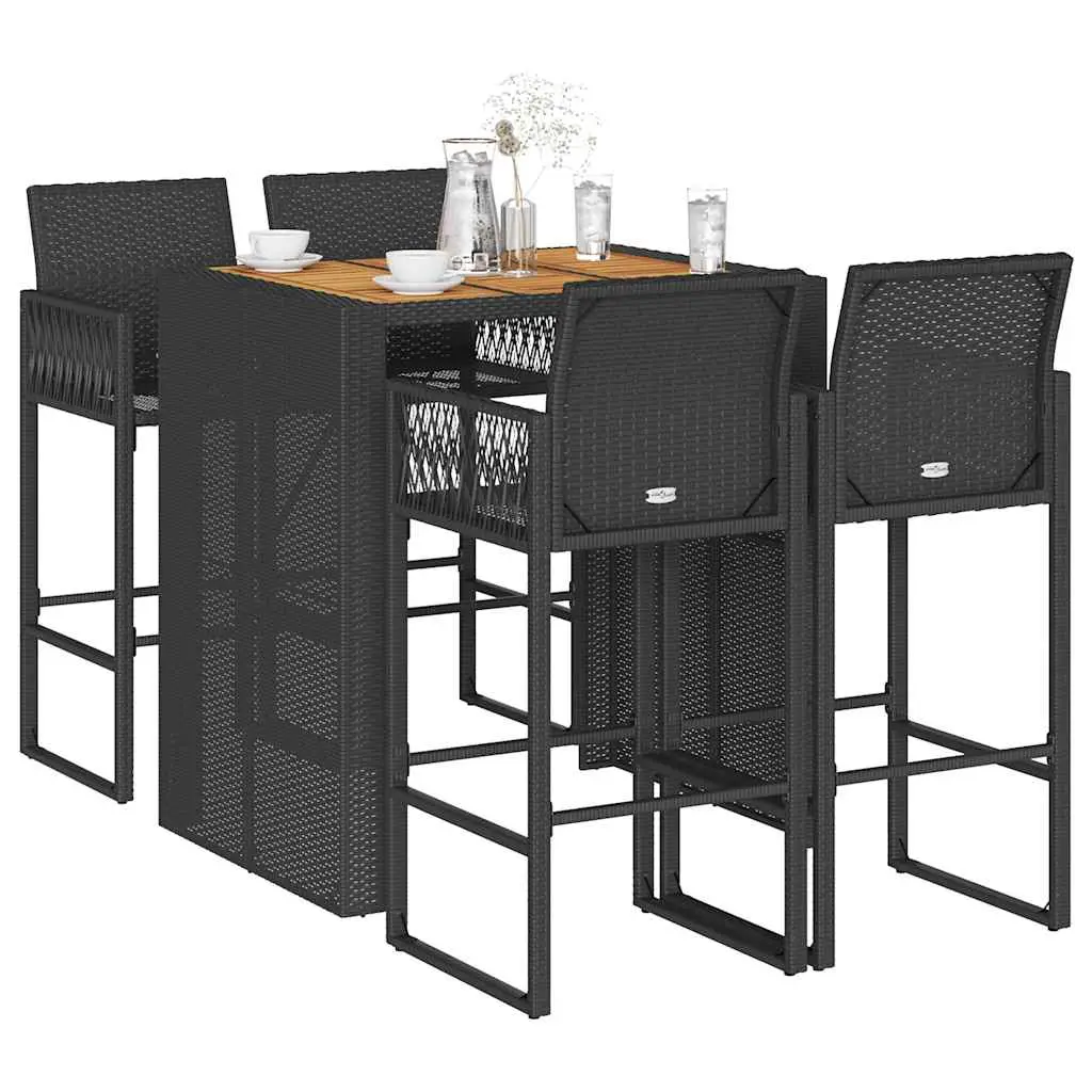 Ensemble de bar de jardin 5 pcs sans coussins noir poly rotin vidaXL 3328886