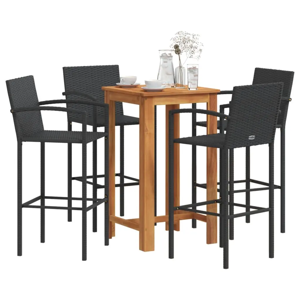 Ensemble de bar de jardin 5 pcs noir bois massif acacia rotin vidaXL 3295276