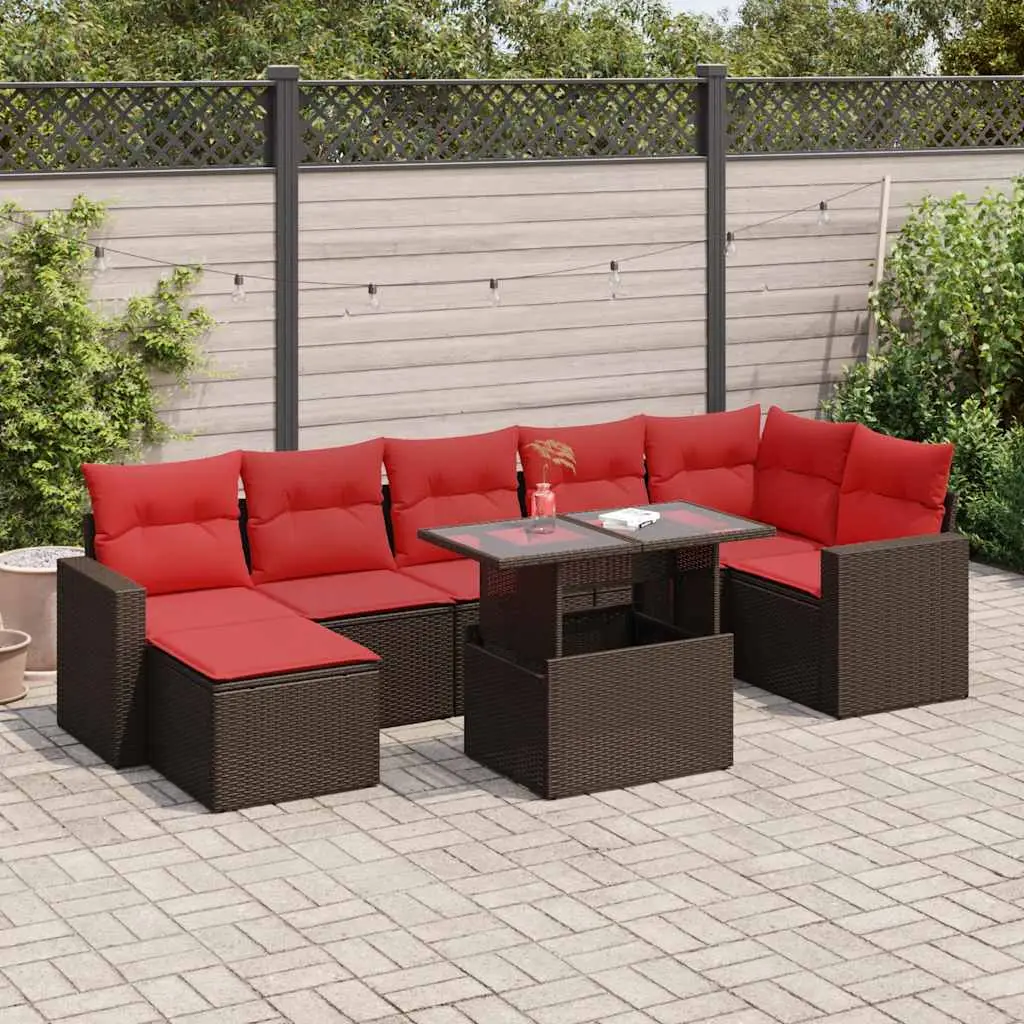 Ensemble de Jardin 8 Personnes en Poly Rotin Marron avec Rangement et Table Basse pour Patio – ComfortXL Outdoor Living