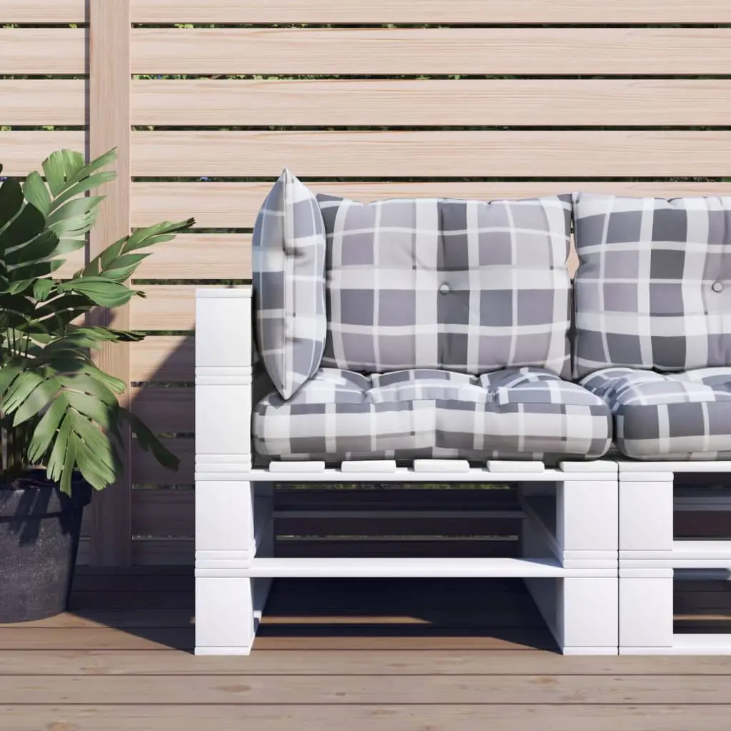Ensemble Complet 3 Coussins d’Angle Palette Tissu Imperméable Motif Carreaux Gris 61.5x60cm – ComfortXL Outdoor Living
