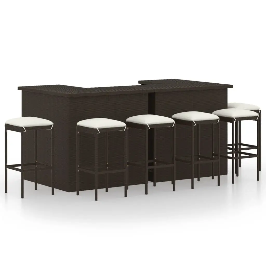 Ensemble de bar de jardin 8 pcs coussins Résine tressée Marron vidaXL 3064925