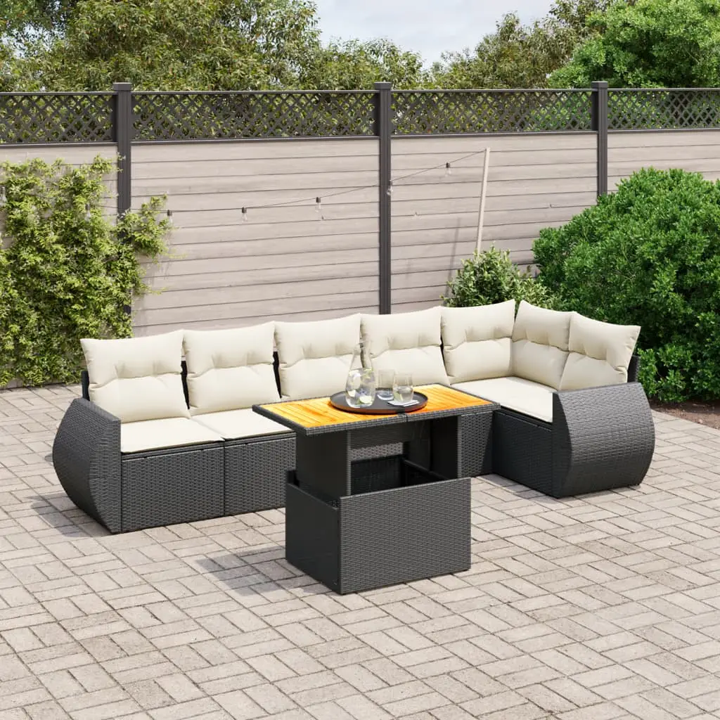 Ensemble de jardin 7 pcs résine tressée noire table ajustable pour terrasse – ComfortXL Outdoor Living